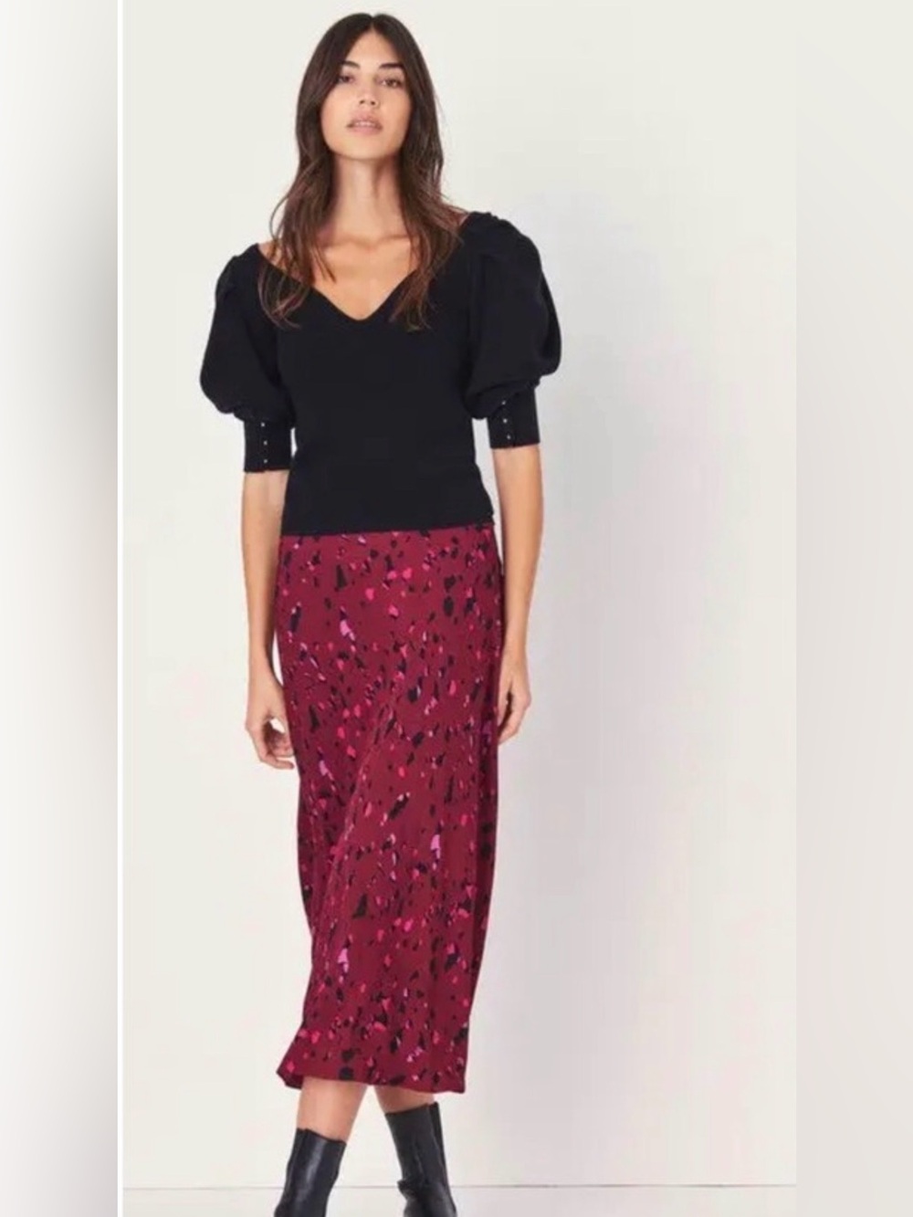 BA&SH bias cut leopard midi skirt